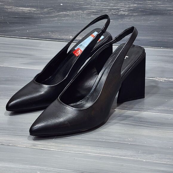 BAR III Arrica Pumps Pointed Toe Sculpted Heel Slip On Slingback 7.5 M Black - Picture 1 of 14